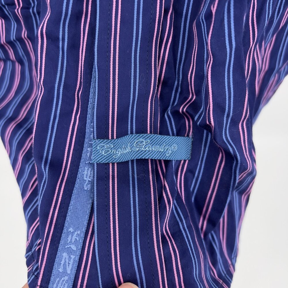 English Laundry Mens Striped 100% Cotton Dress Shirt 16.5 32/33 Blue/Pink - Picture 8 of 11
